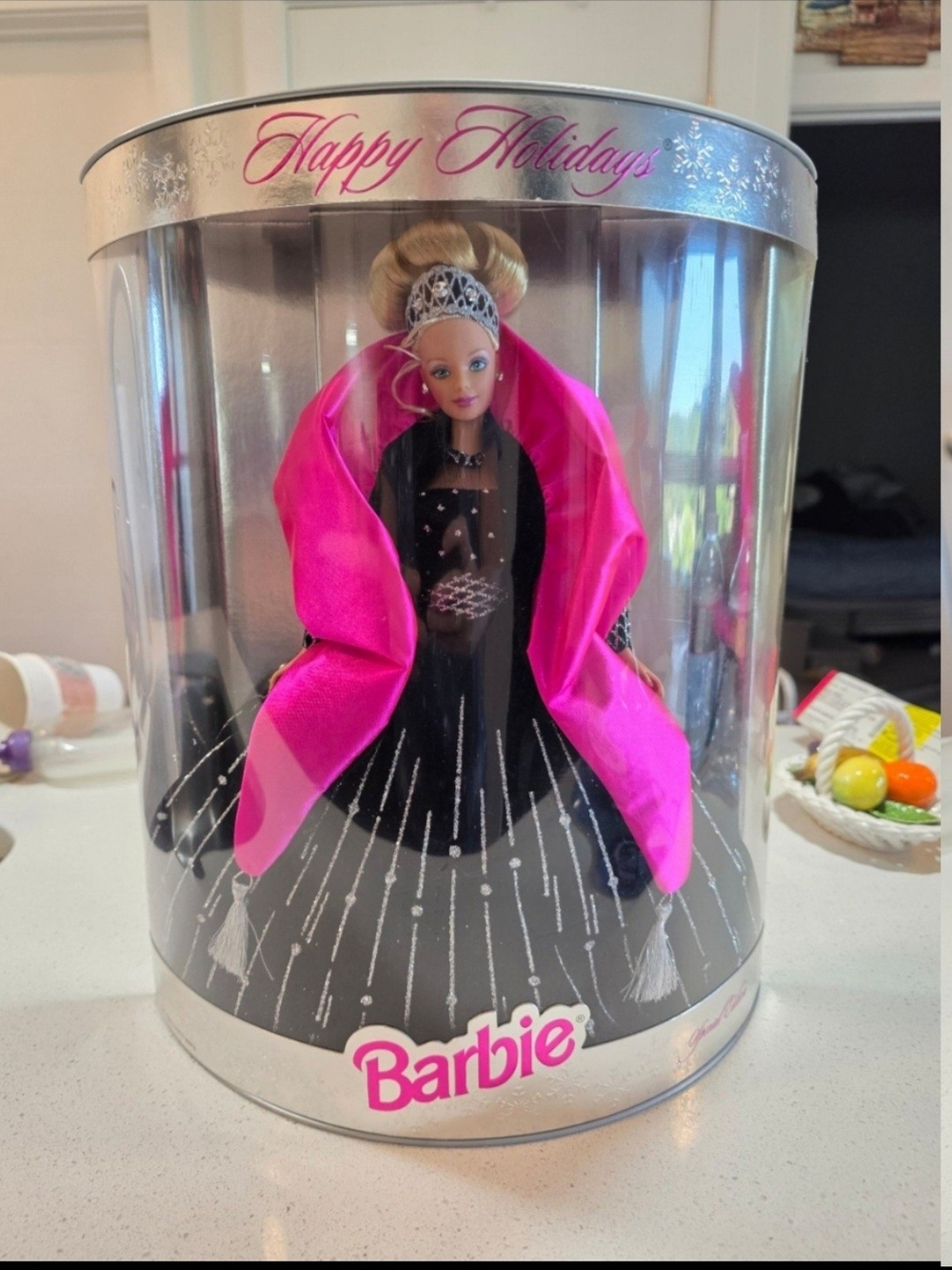 Barbie Holiday Collectible Doll in Black & Hot Pink Cape - Picture 1 of 5